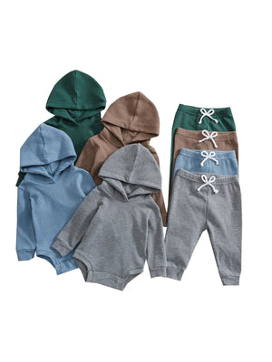 Infant Hooded Jumpsuit and Trousers Set with Long Sleeves for Baby Boys and Girls