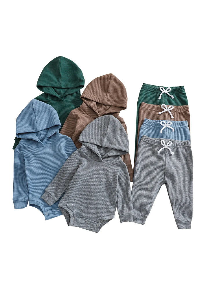 Infant Hooded Jumpsuit and Trousers Set with Long Sleeves for Baby Boys and Girls