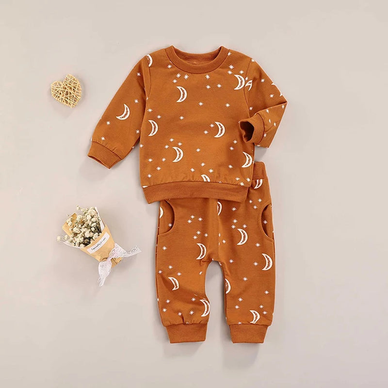 Sun Print Sweatshirt and Elastic Pants Set for Baby Boys and Girls