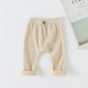 Baby Ribbed Elastic Bottoming Pants: Striped / Solid Color Casual Trousers for Kids