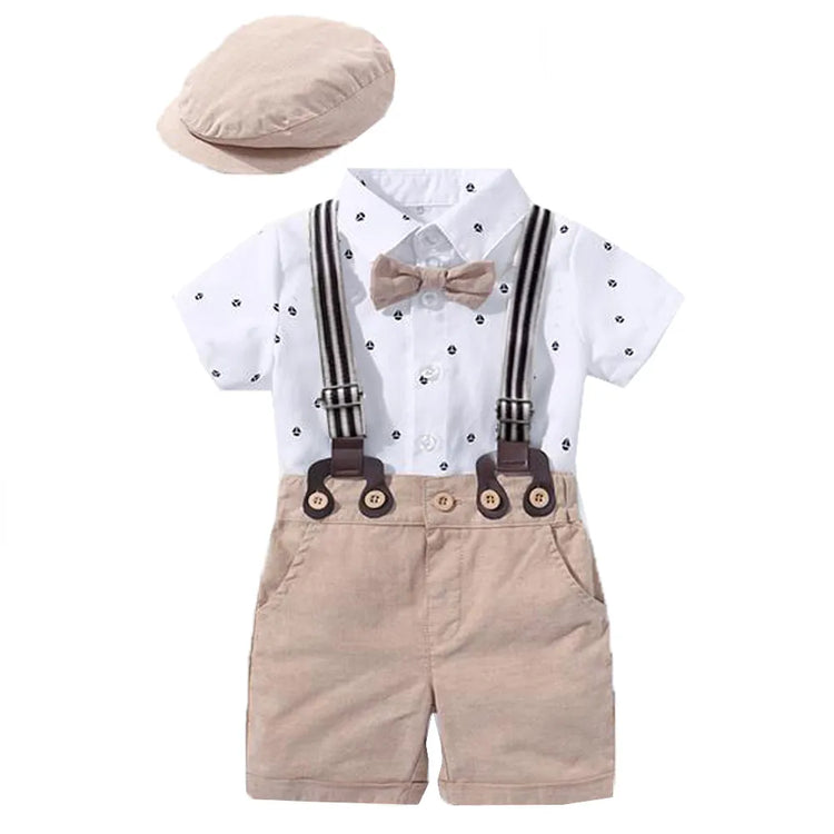 Newborn 3-Piece Gentleman Outfit Set with Romper, Shorts, and Hat