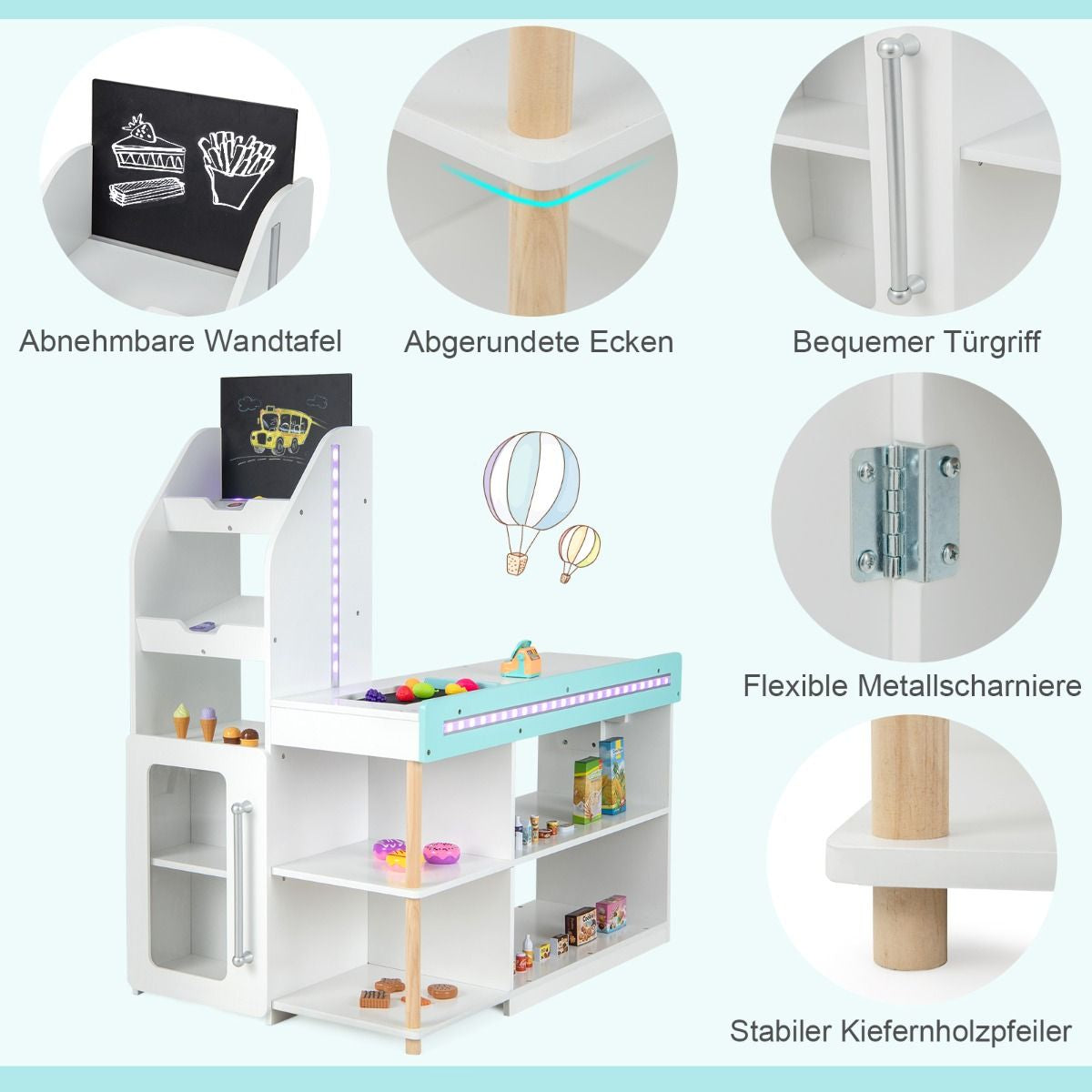 Holz-Supermarkt Spielset Mit Kasse & Einkaufswagen & Tafel Spiel Lebensmittelgeschäft