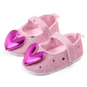 Soft Soled Sequin Heart Princess Shoes for Baby Girls, Summer Indoor Infant Shoes