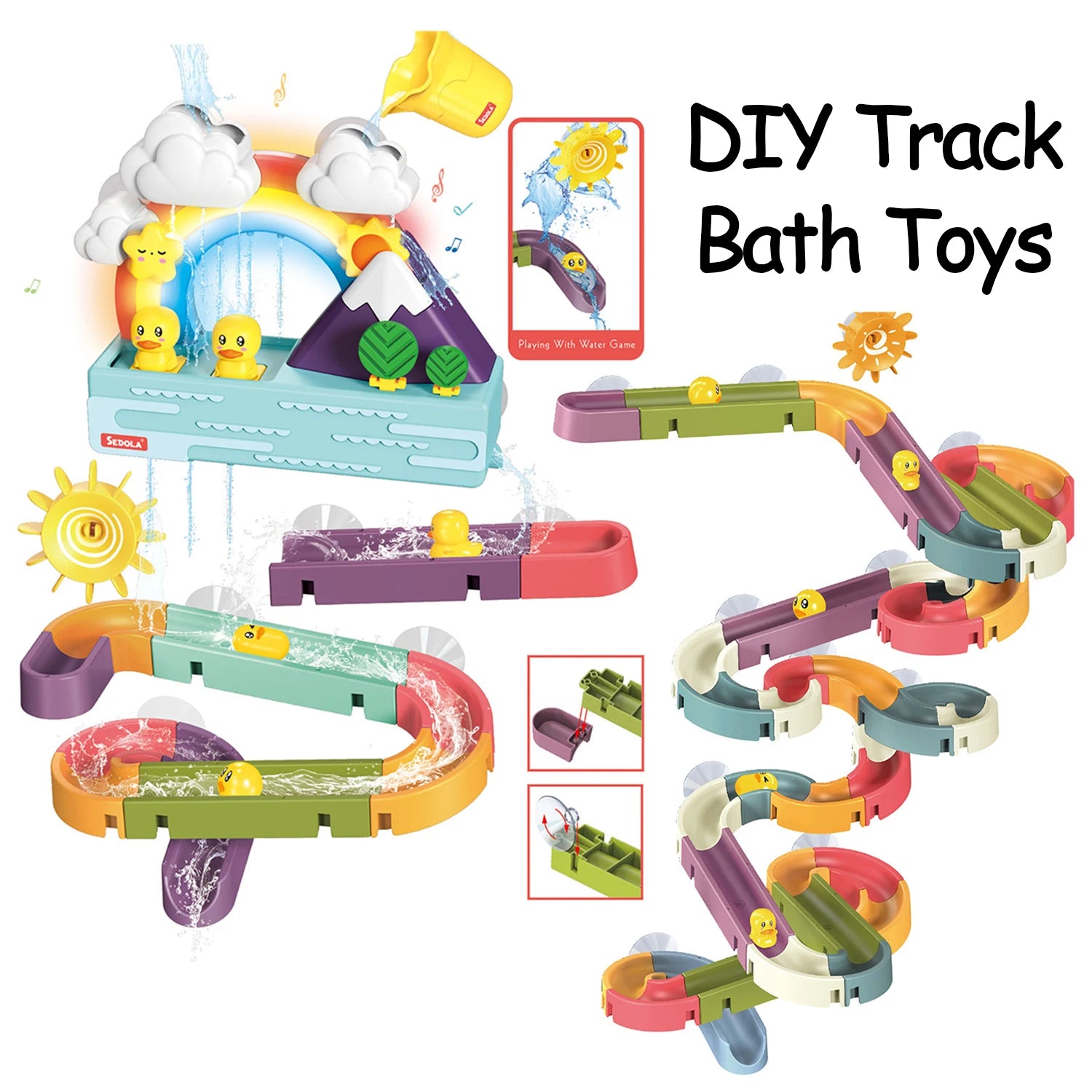 Children's DIY Assembling Track Suction Cup Bath Tub Toy Set with Duck Water Toys