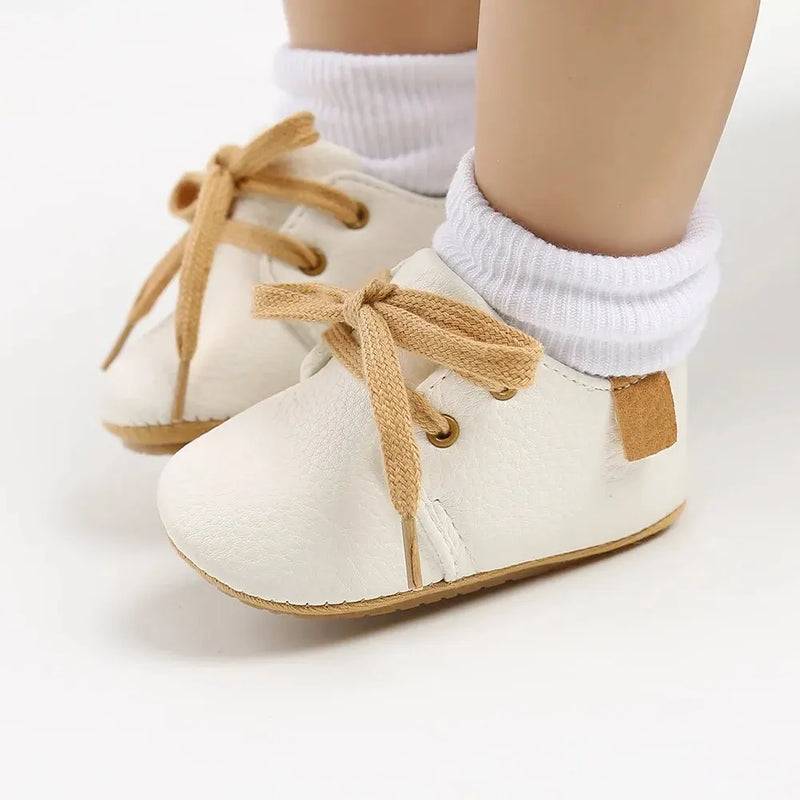 " Baby Shoes: Retro PU Leather Toddler Shoes with Anti-Slip Rubber Sole, Unisex Newborn Moccasins for First Walkers"