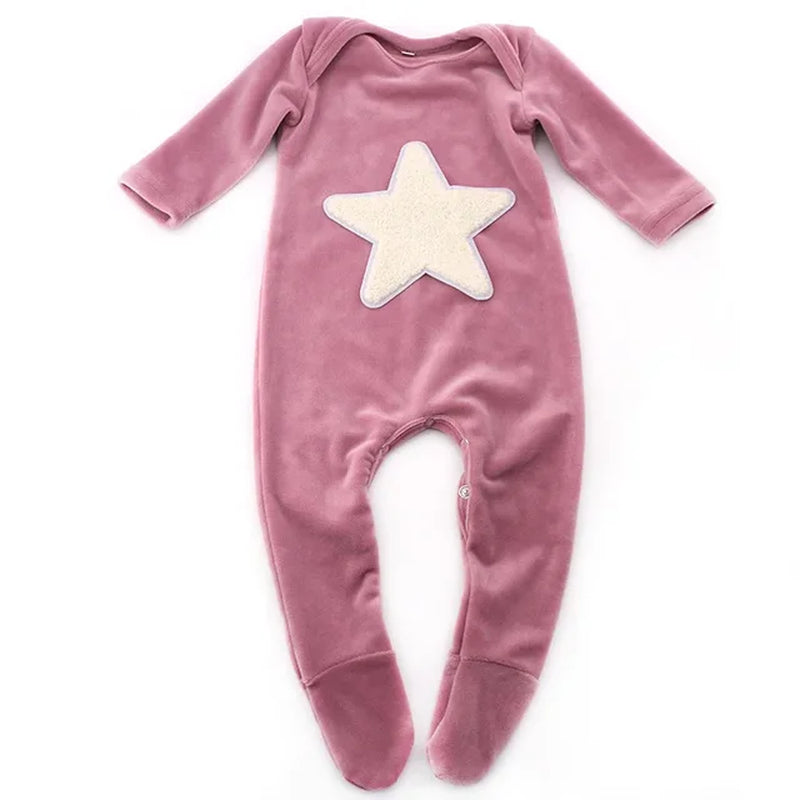 Velour Onesie Rompers for Infants: Long Sleeve Star Pajamas with Footies for Winter Season