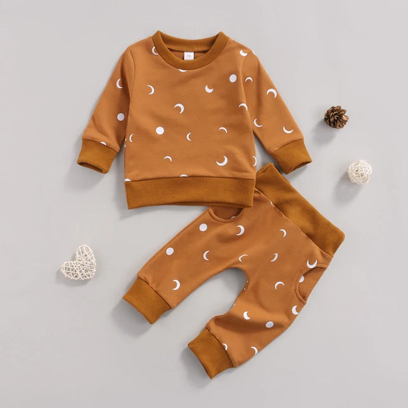 Sun Print Sweatshirt and Elastic Pants Set for Baby Boys and Girls