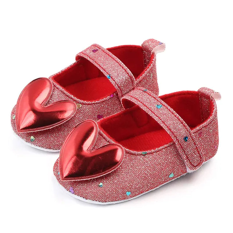 Soft Soled Sequin Heart Princess Shoes for Baby Girls, Summer Indoor Infant Shoes