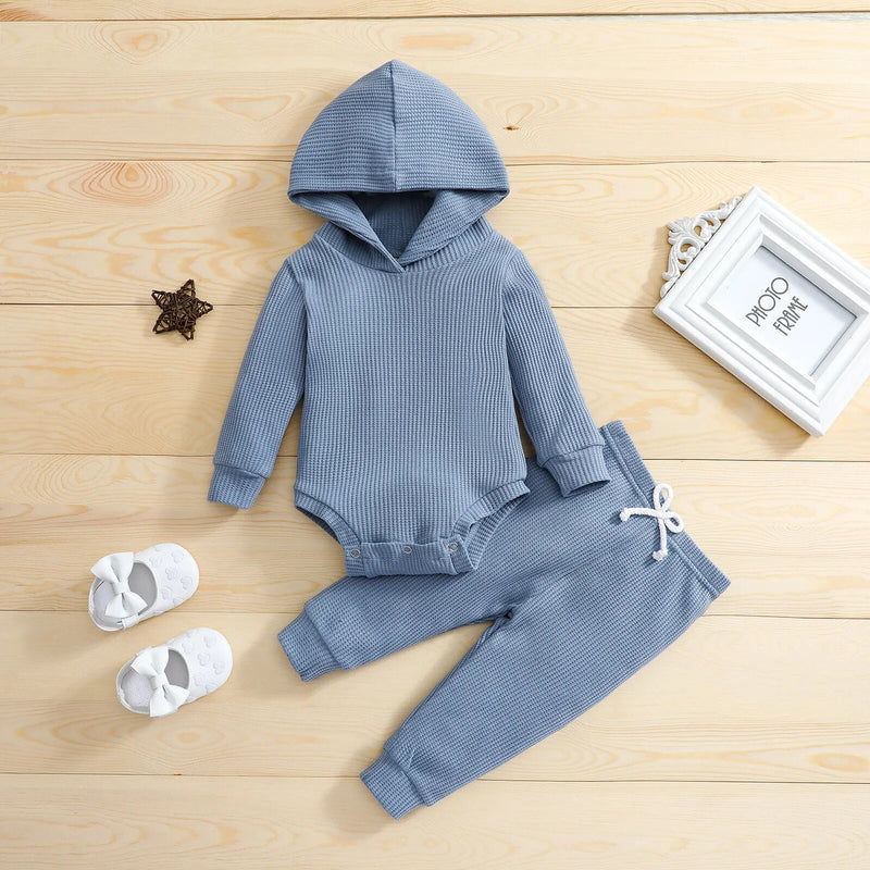 Infant Hooded Jumpsuit and Trousers Set with Long Sleeves for Baby Boys and Girls