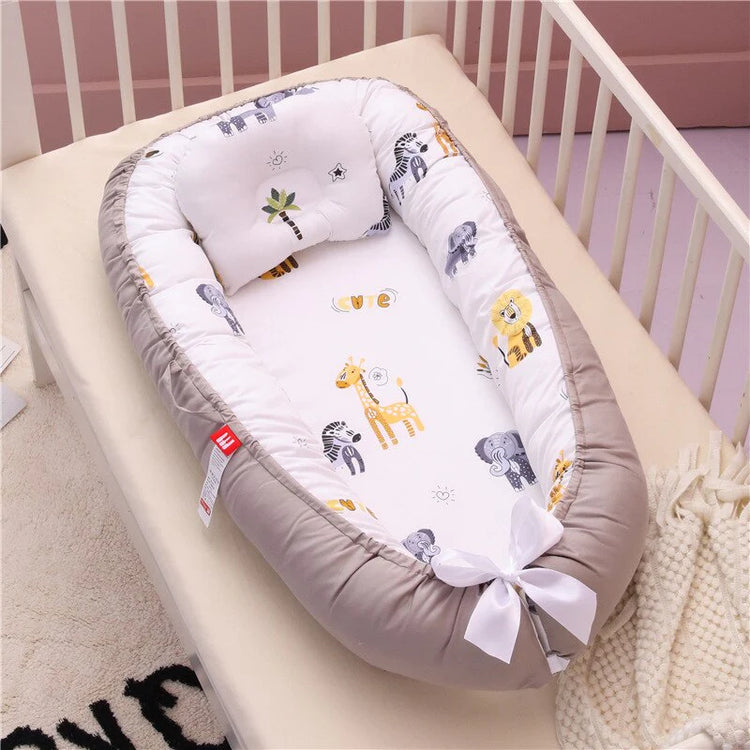 Portable Baby Nest Bed with Pillow, Newborn & Toddler Cotton Cradle, Bassinet Bumper, and Baby Lounger