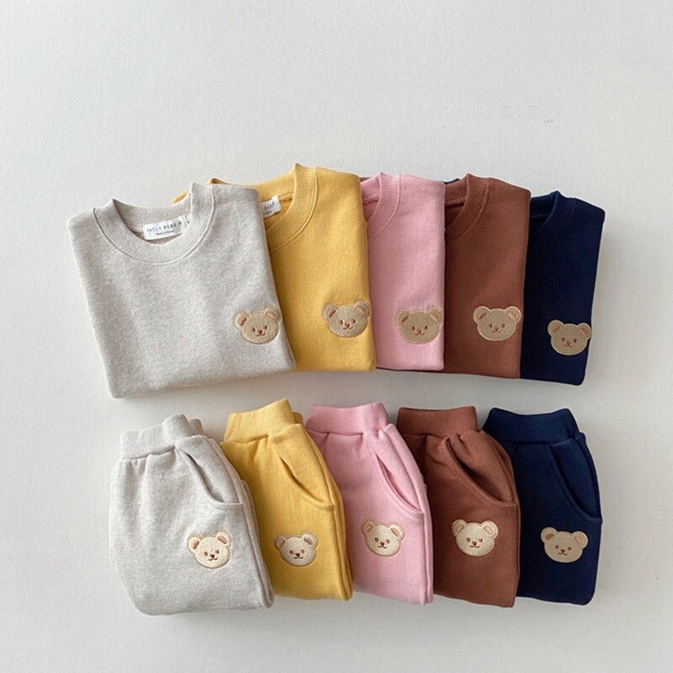 "Kids' Bear Head Embroidered Sweatshirt and Pants Tracksuit Set"