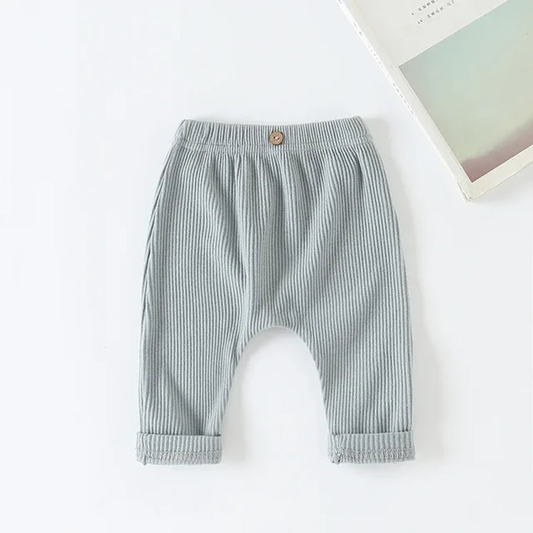 Baby Ribbed Elastic Bottoming Pants: Striped / Solid Color Casual Trousers for Kids