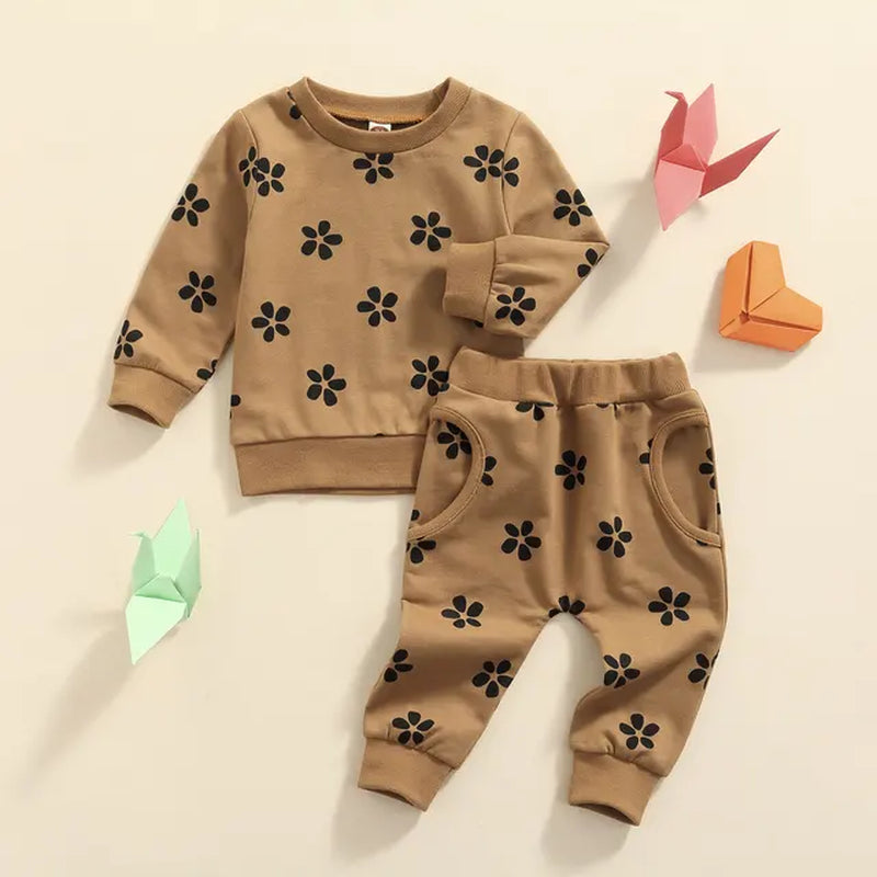 Sun Print Sweatshirt and Elastic Pants Set for Baby Boys and Girls