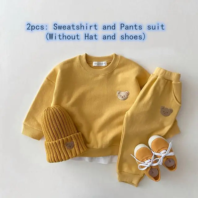 "Kids' Bear Head Embroidered Sweatshirt and Pants Tracksuit Set"