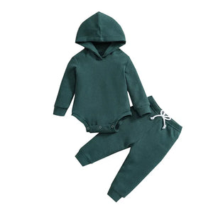 Infant Hooded Jumpsuit and Trousers Set with Long Sleeves for Baby Boys and Girls