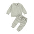 Newborn Baby Solid Color Outfit Set with Long Sleeve Pullover and Drawstring Trousers