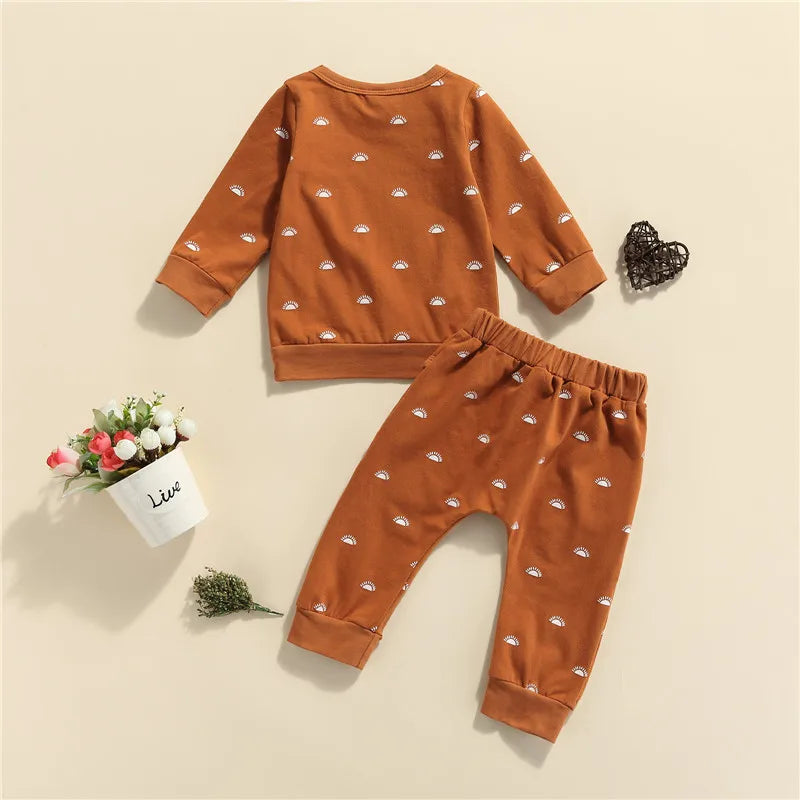 Sun Print Sweatshirt and Elastic Pants Set for Baby Boys and Girls