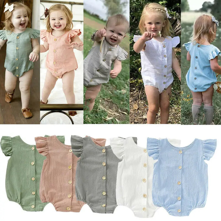 Baby Summer Bodysuits with Ruffles and Short Sleeves - Pure Color, for Girls and Boys