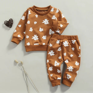 Sun Print Sweatshirt and Elastic Pants Set for Baby Boys and Girls