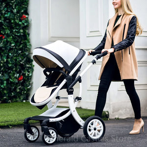 Luxury Baby Stroller 3 in 1,2024 New PU Leather Baby Stroller and Car Seat, High Landscape Portable Pushchair,White Pram