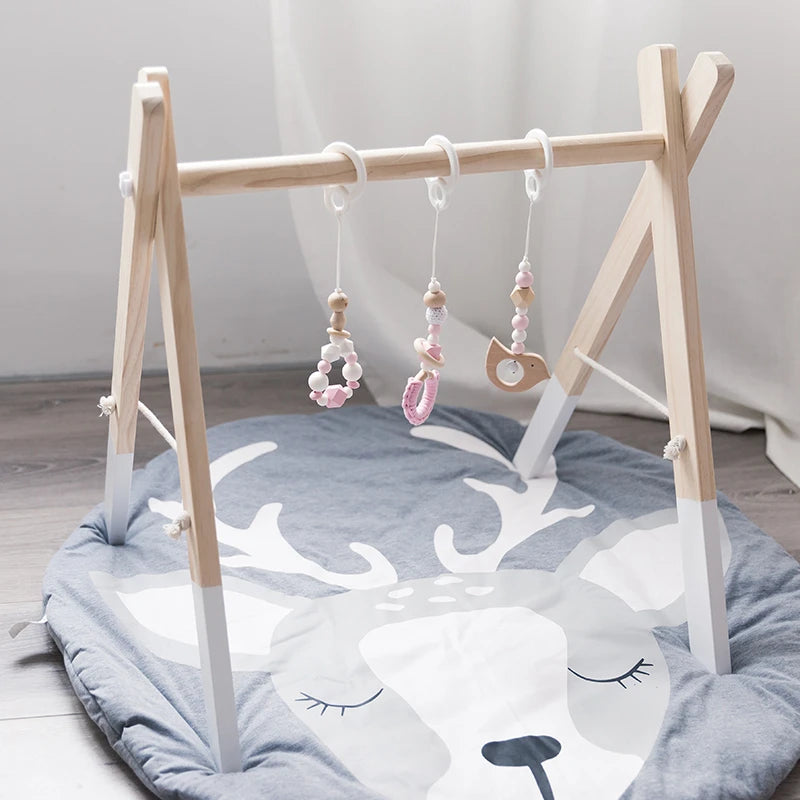 "Set of 3 Baby Rattles with Wooden Beads Pendant, Crib Mobile, and Hanging Decor - Handmade Stroller Accessories and Infant Toys"