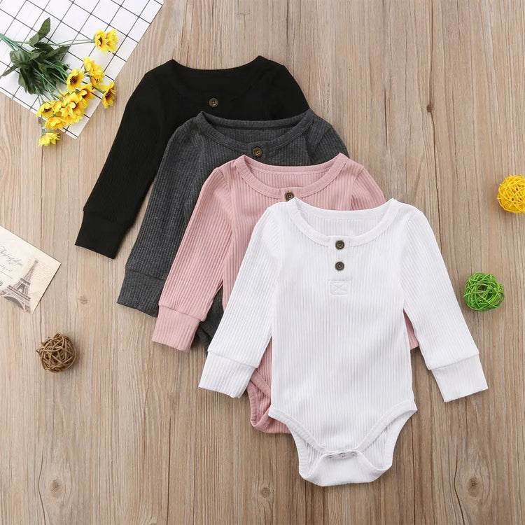 "8Color 0-24 Months Toddler Baby Girls Basic Pure Color Outfit Long Sleeve Cotton Romper Solid Jumpsuit Clothing"