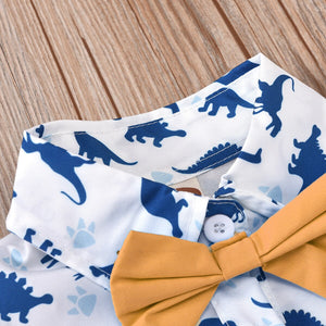 Toddler Boys Dinosaur Printed Summer Clothes Suit with Handsome Hat Bow: Baby Kids Fashion Short-Sleeved Newborn Romper Set