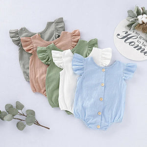 Baby Summer Bodysuits with Ruffles and Short Sleeves - Pure Color, for Girls and Boys