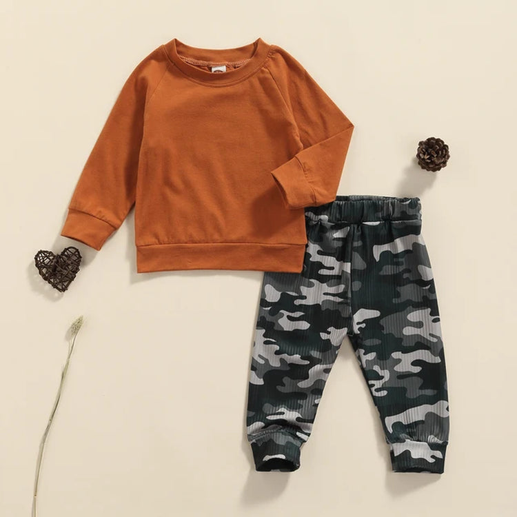 Sun Print Sweatshirt and Elastic Pants Set for Baby Boys and Girls