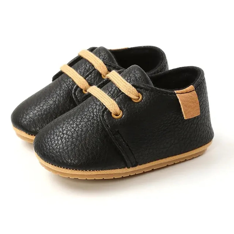 " Baby Shoes: Retro PU Leather Toddler Shoes with Anti-Slip Rubber Sole, Unisex Newborn Moccasins for First Walkers"