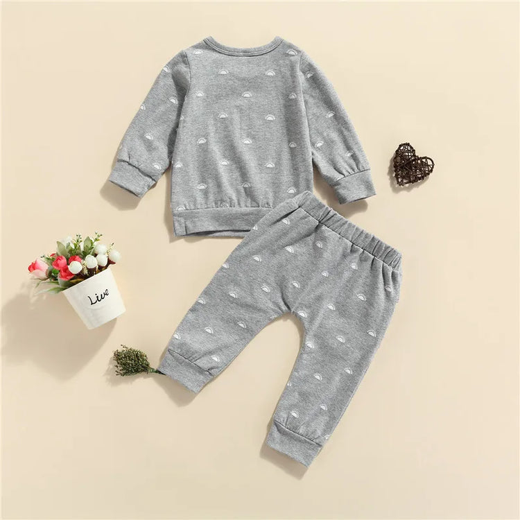 Sun Print Sweatshirt and Elastic Pants Set for Baby Boys and Girls