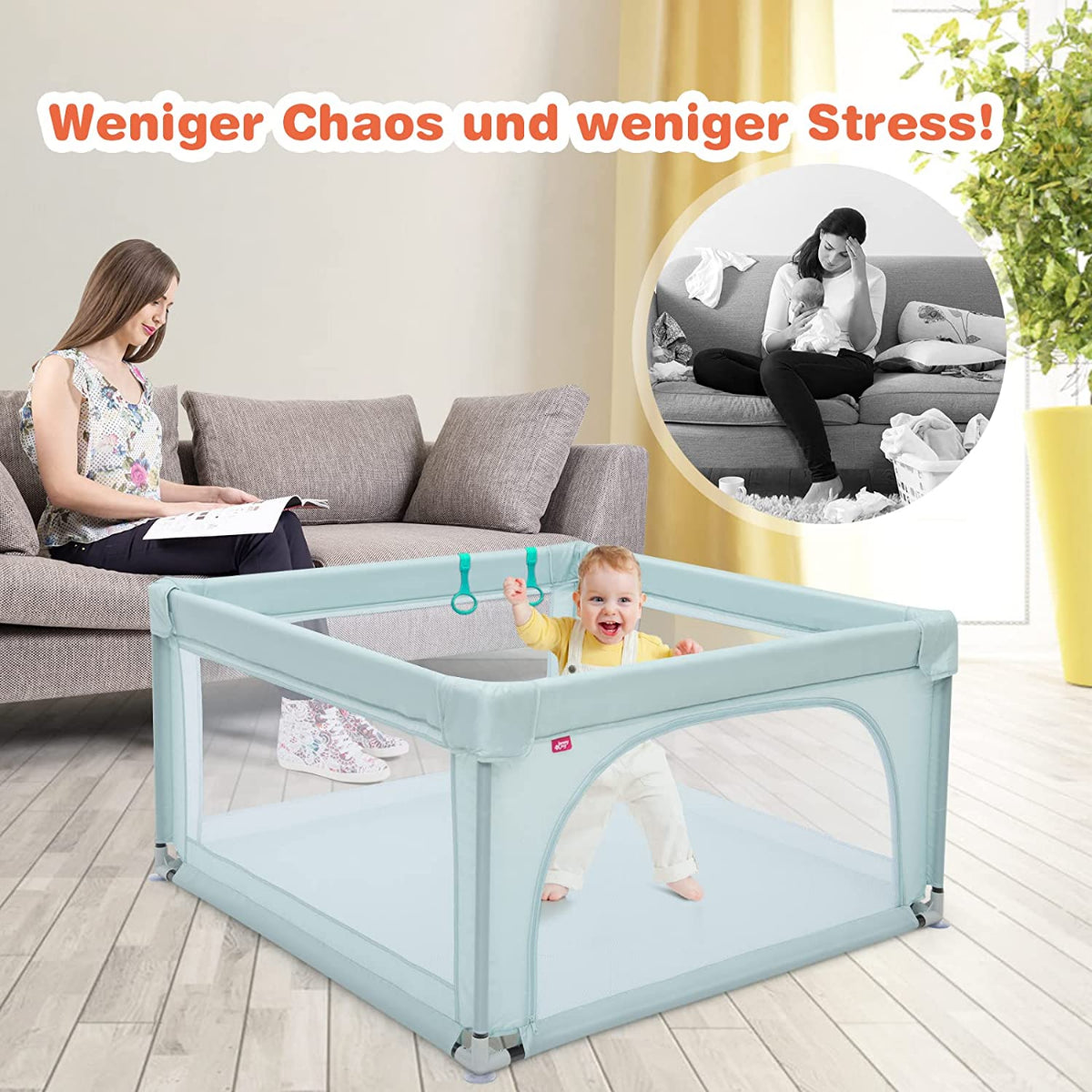 Baby-Laufstall Tragbarer Laufstall Mit Sicherheitstoren 120 X 120 X 68 Cm Blau