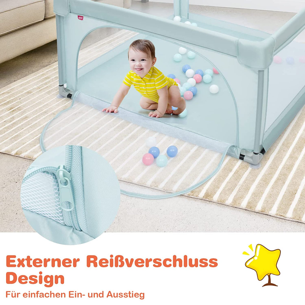 Baby-Laufstall Tragbarer Laufstall Mit Sicherheitstoren 120 X 120 X 68 Cm Blau