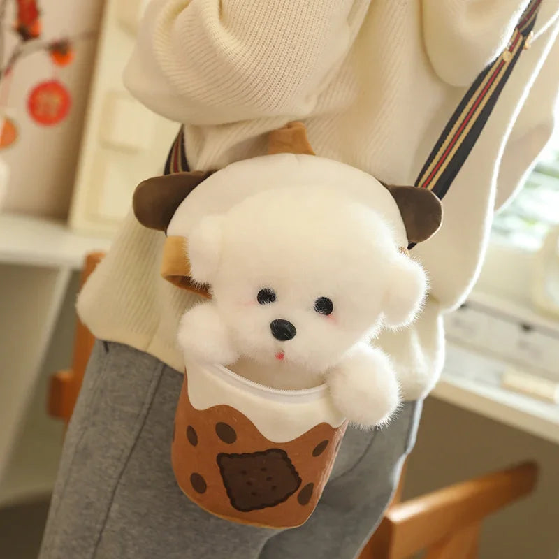 Adorable Plush Teacup Dog Stuffed Puppy Doll in Bubble Tea Toy - Small Dog Toys for Kids, Best Birthday Gifts for Girls