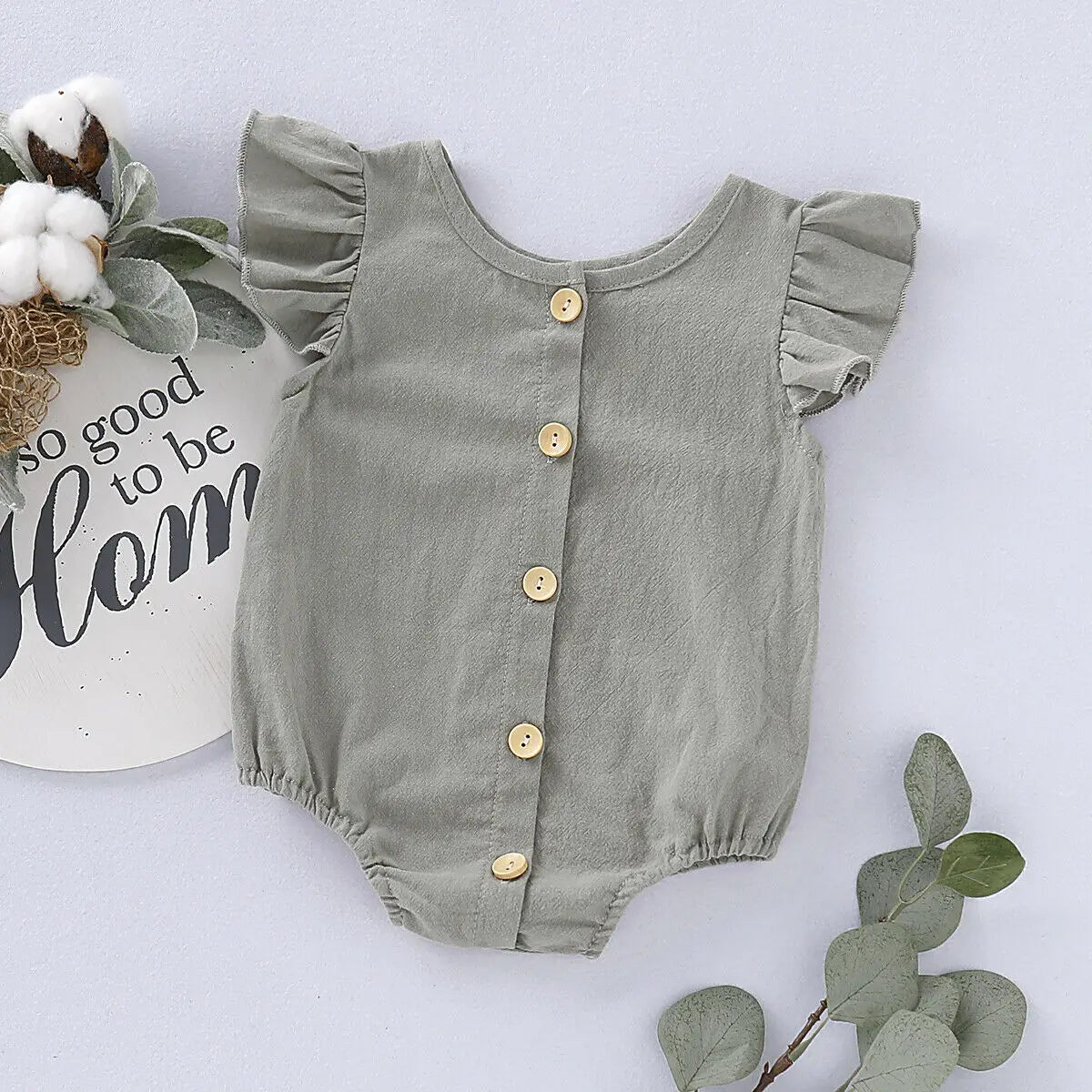 Baby Summer Bodysuits with Ruffles and Short Sleeves - Pure Color, for Girls and Boys