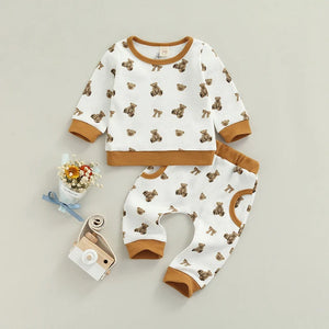 Sun Print Sweatshirt and Elastic Pants Set for Baby Boys and Girls