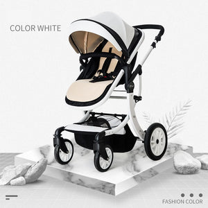 Luxury Baby Stroller 3 in 1,2024 New PU Leather Baby Stroller and Car Seat, High Landscape Portable Pushchair,White Pram