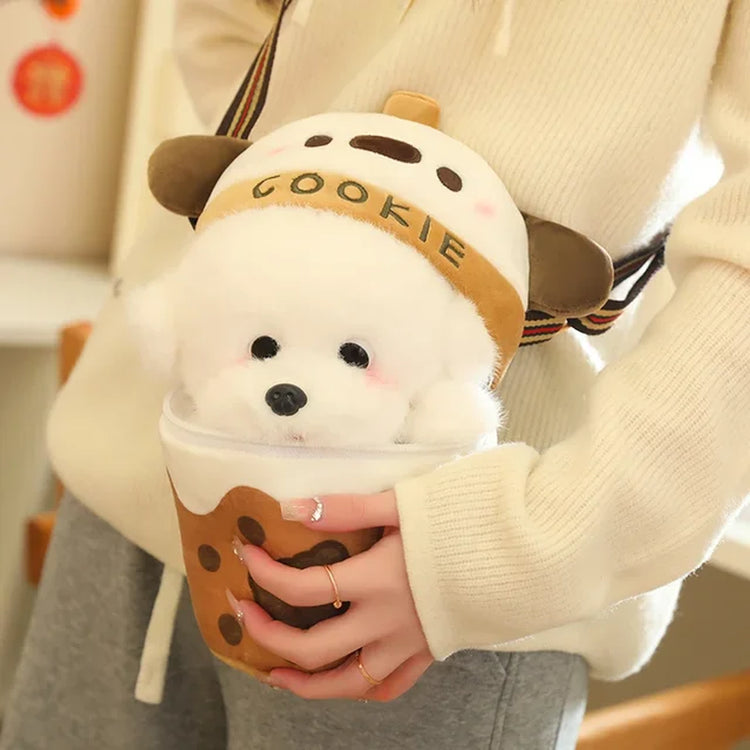 Adorable Plush Teacup Dog Stuffed Puppy Doll in Bubble Tea Toy - Small Dog Toys for Kids, Best Birthday Gifts for Girls