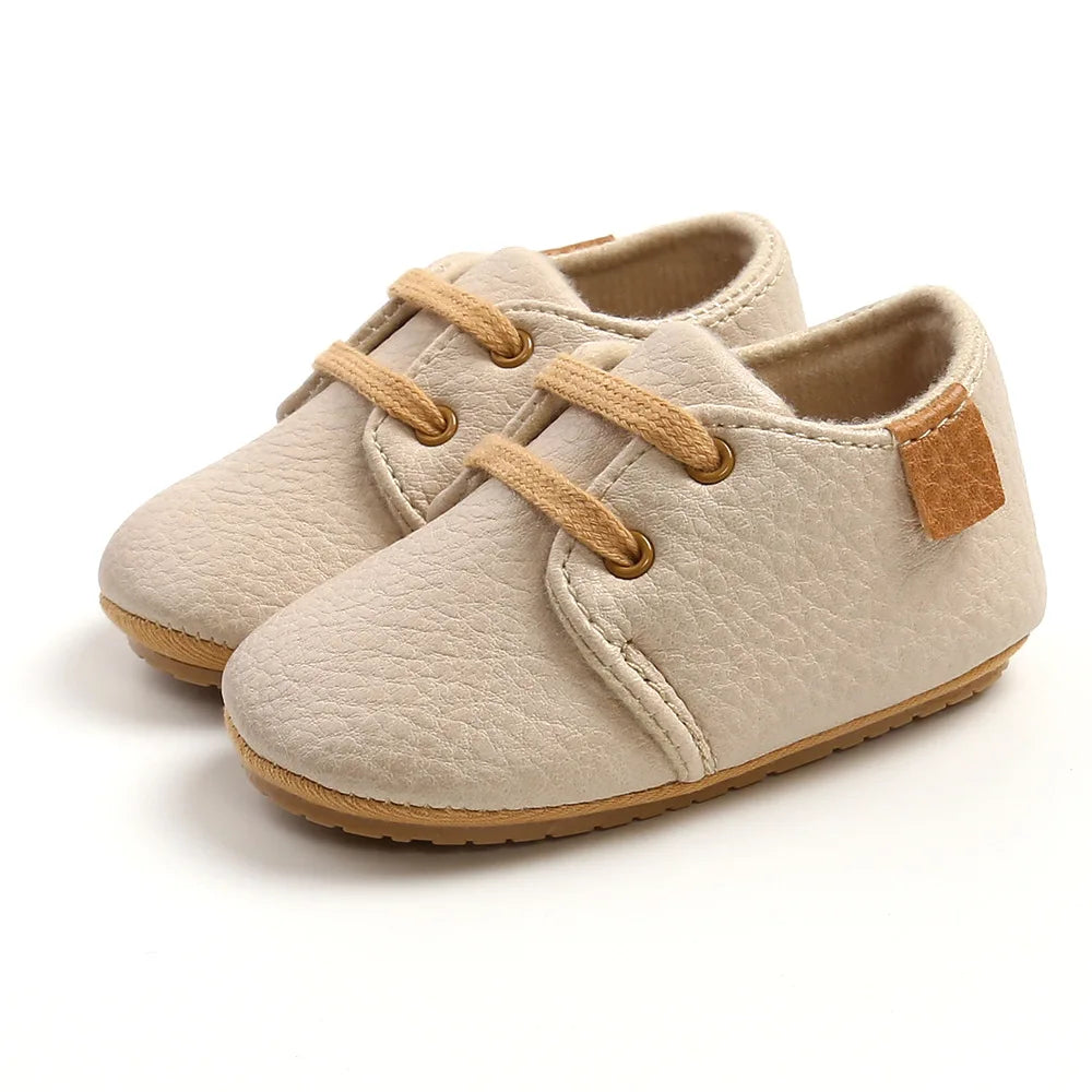 " Baby Shoes: Retro PU Leather Toddler Shoes with Anti-Slip Rubber Sole, Unisex Newborn Moccasins for First Walkers"