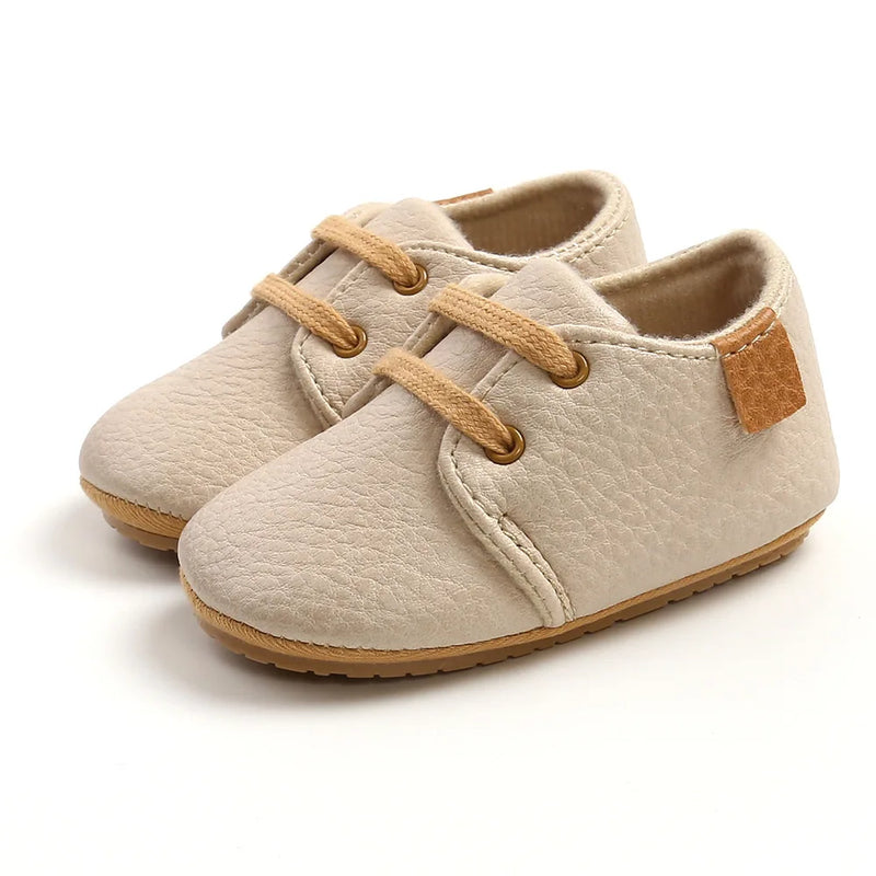 " Baby Shoes: Retro PU Leather Toddler Shoes with Anti-Slip Rubber Sole, Unisex Newborn Moccasins for First Walkers"