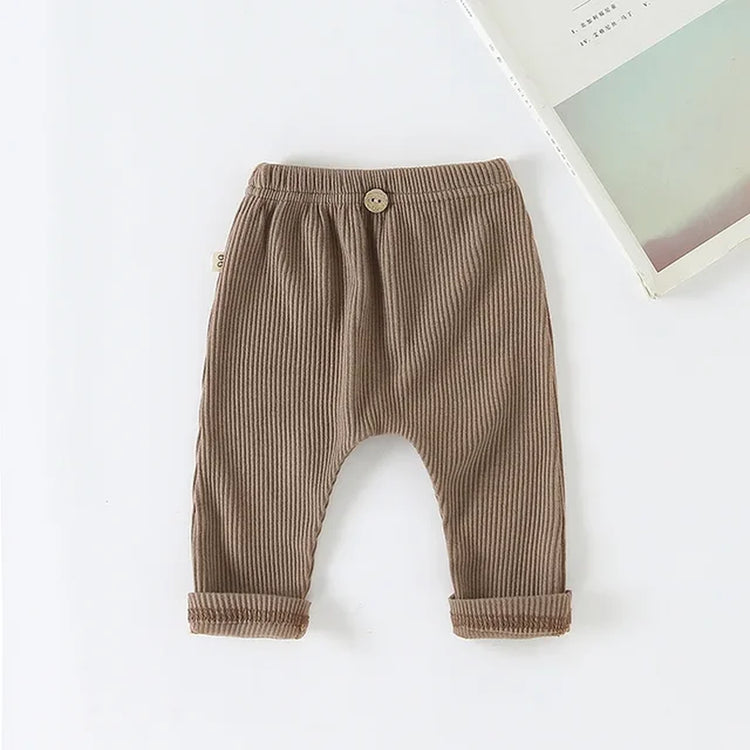 Baby Ribbed Elastic Bottoming Pants: Striped / Solid Color Casual Trousers for Kids