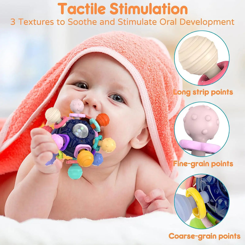 Silicone Baby Teething Toys Sensory Teether for Babies 0-12 Months Teething Ball Rattle Infant Sensory Toys