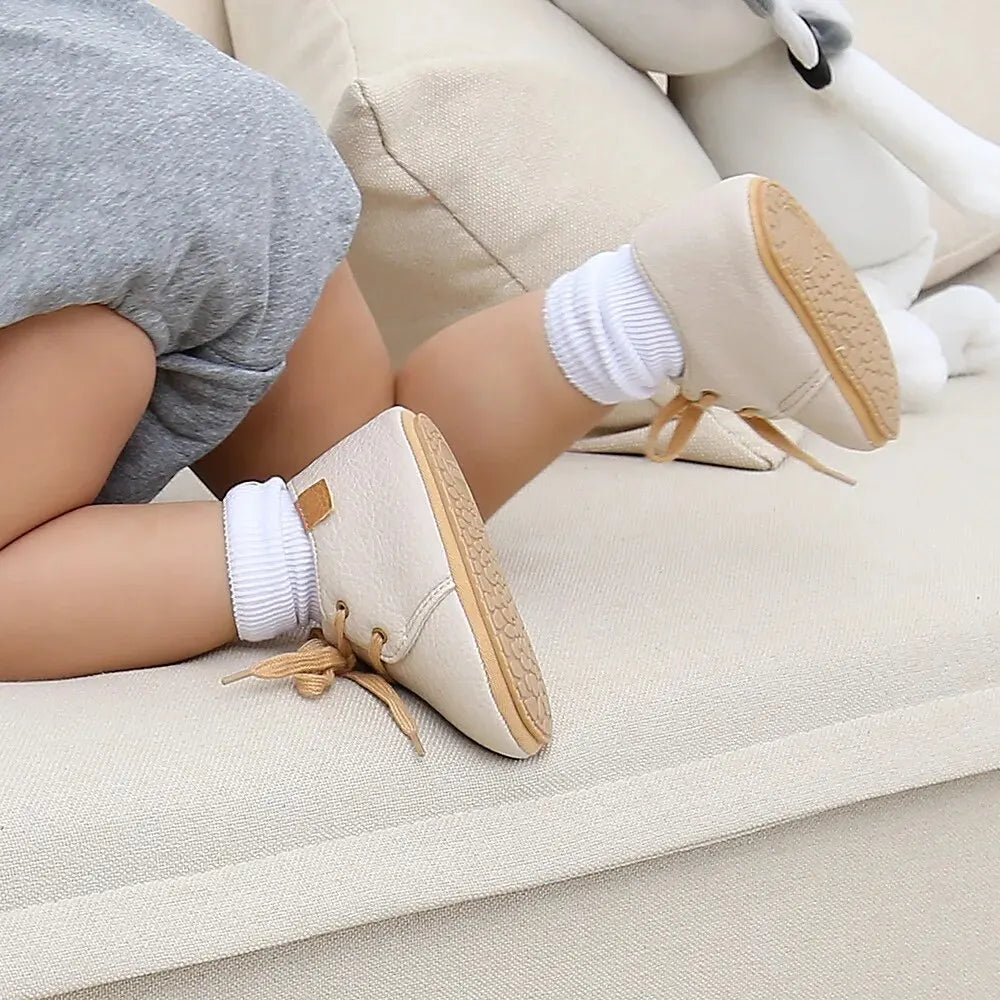 " Baby Shoes: Retro PU Leather Toddler Shoes with Anti-Slip Rubber Sole, Unisex Newborn Moccasins for First Walkers"