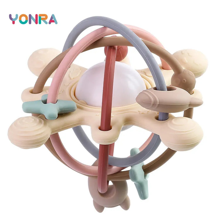 Montessori Rattle and Sensory Teether Bed Bell: Silicone Ball Toy for Newborns to Aid in Development (0-36 Months)