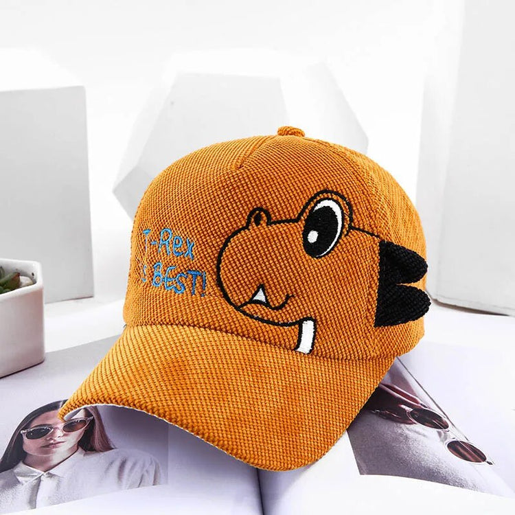 Kids Cartoon Dinosaur Baseball Cap Corduroy Sun Hat with Adjustable Strap