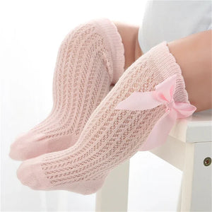 Infant Baby Bowknot Cotton Knee High Socks for Girls - Spring/Summer Mesh Design (0-2 years)