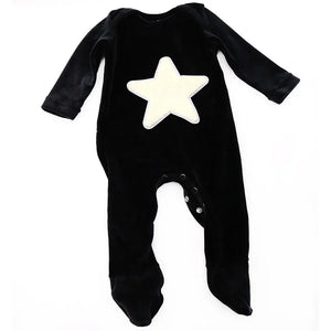 Velour Onesie Rompers for Infants: Long Sleeve Star Pajamas with Footies for Winter Season