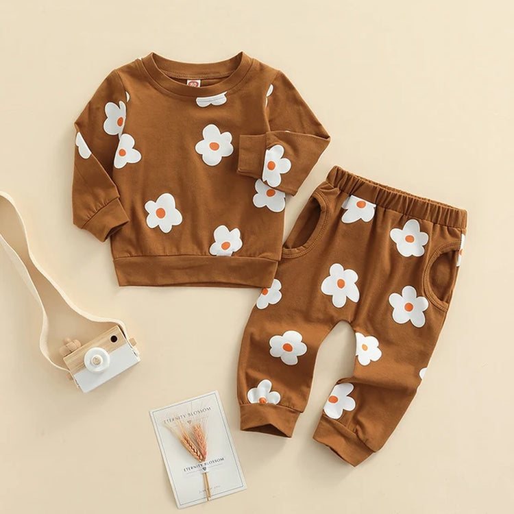 Sun Print Sweatshirt and Elastic Pants Set for Baby Boys and Girls