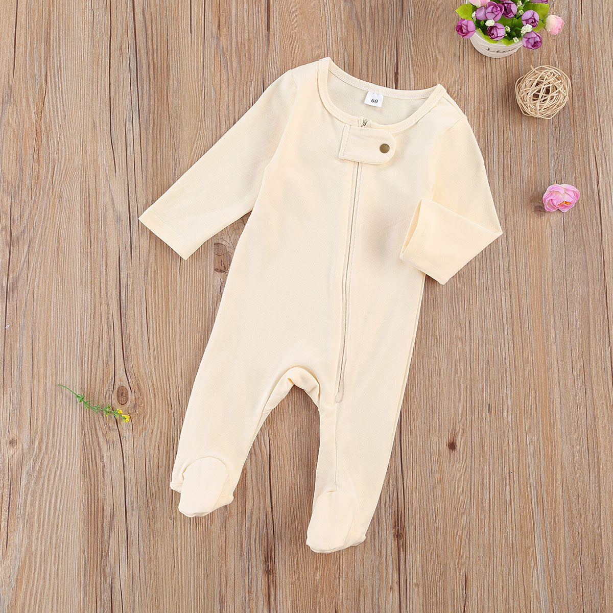 "Infant Newborn Baby Romper with Long Sleeve Zipper Jumpsuit for Autumn and Spring"