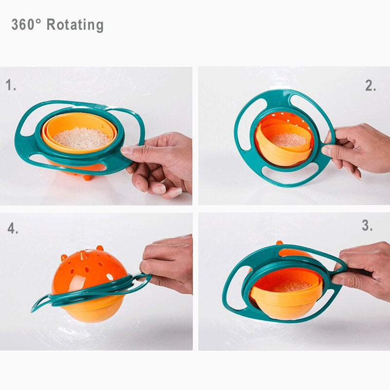 Professional title: "Universal Gyro Bowl - 360 Degree Rotating Spill-Proof Feeding Dish for Children, Baby Training Toy"